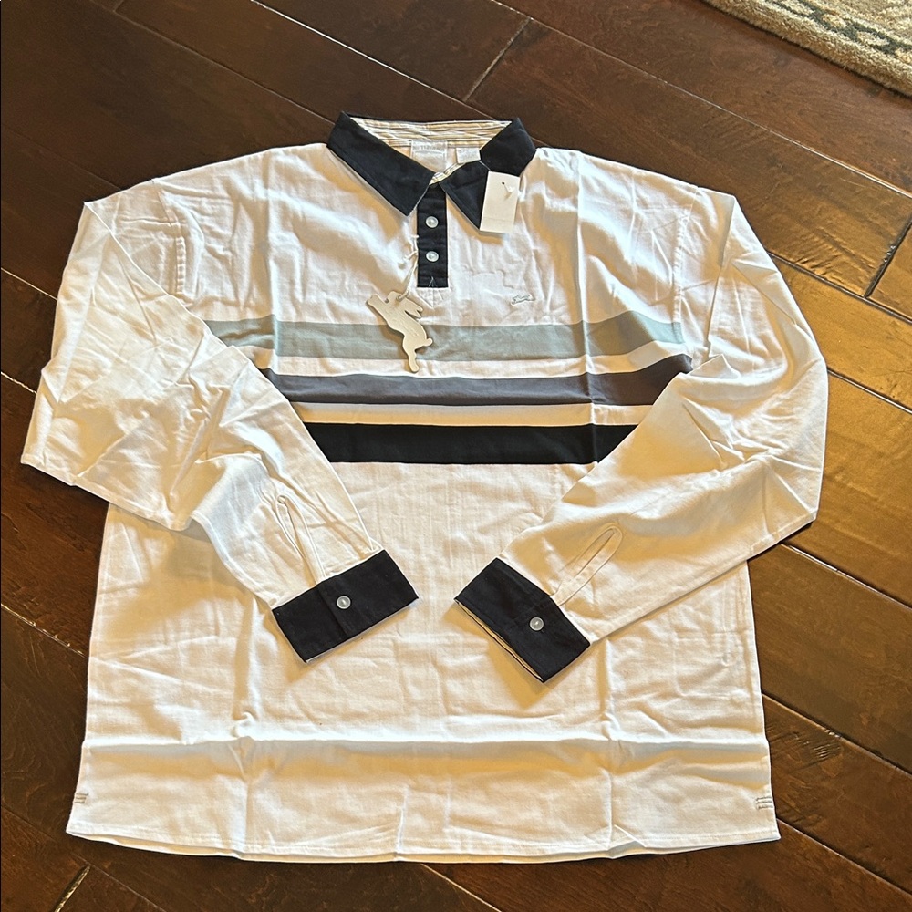 Stylish White Polo with Black and Gray Accents